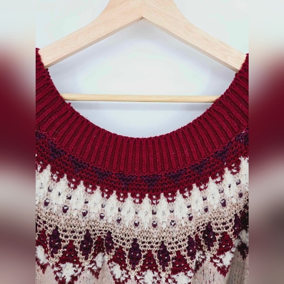 Express Fair Isle Drop Sleeve Mauve Maroon Sweater Medium - Picture 6 of 10
